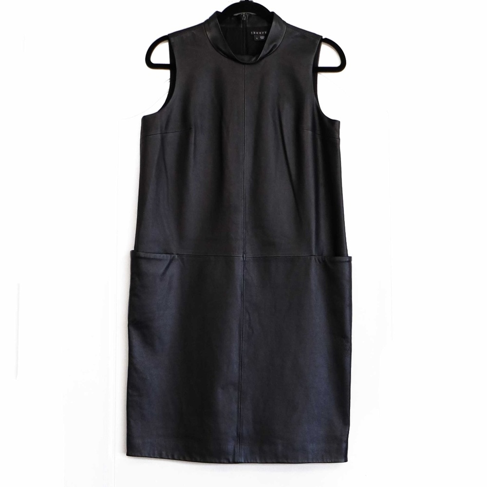 NWOT Theory leather midi dress with pockets. Sz 6